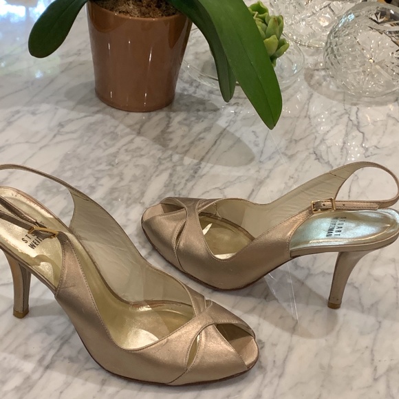 Sandales Stuart Weitzman Litely Glitter à Bout Ouvert Talon Haut Or Taille 6.5 US - Occasion